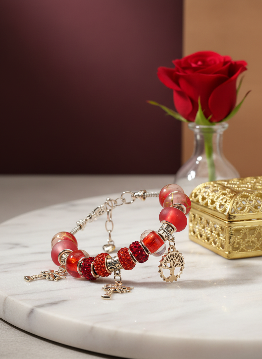 Crimson Charm Bracelet in elegant setting